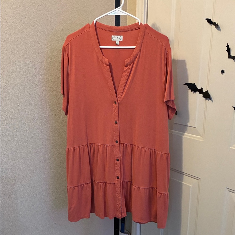 Wonderly Rust Button-Down Tiered Top NWOT